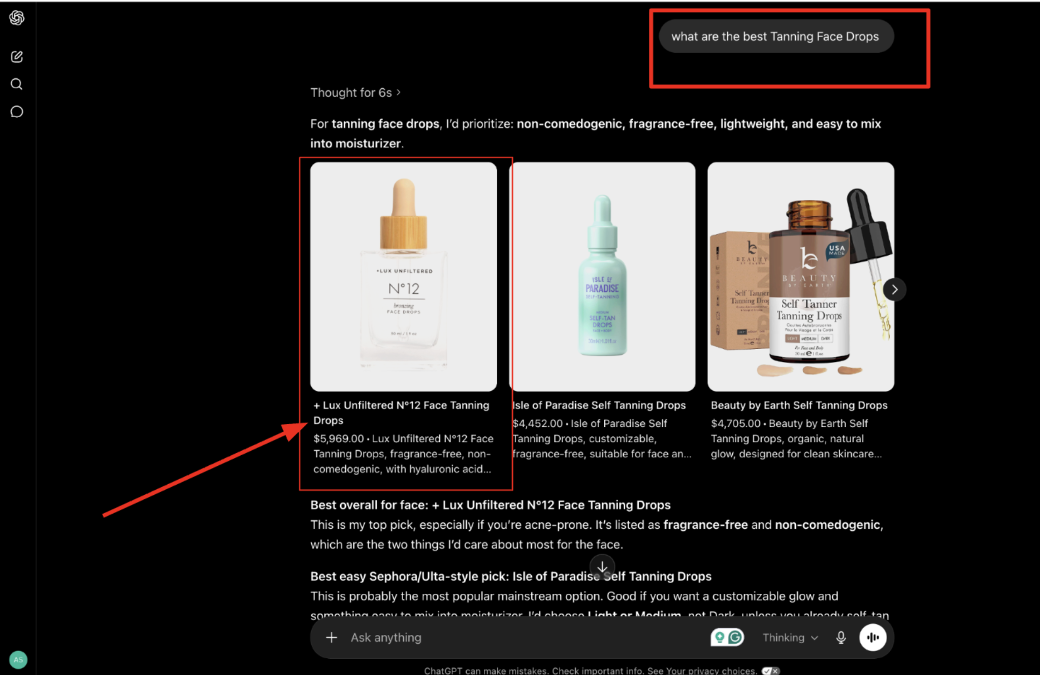 ChatGPT #1 ranking for Lux Unfiltered